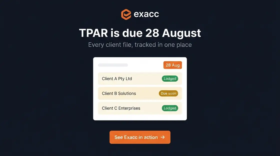 exacc — makieta interfejsu z listą klientów i terminem TPAR